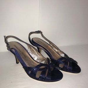 Classic Portia Royal Blue Bejewelled Peep ToePumps